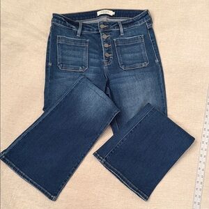 Hidden Button Closure Flare Blue Jeans